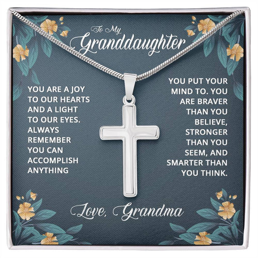 Stainless Cross for Granddaughter - You Are A Joy To Our Hearts