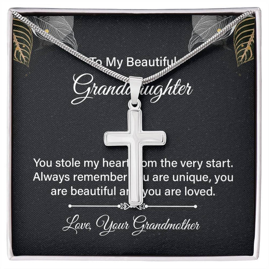 Stainless Cross for Granddaughter - You Stole My Heart From The Very Start