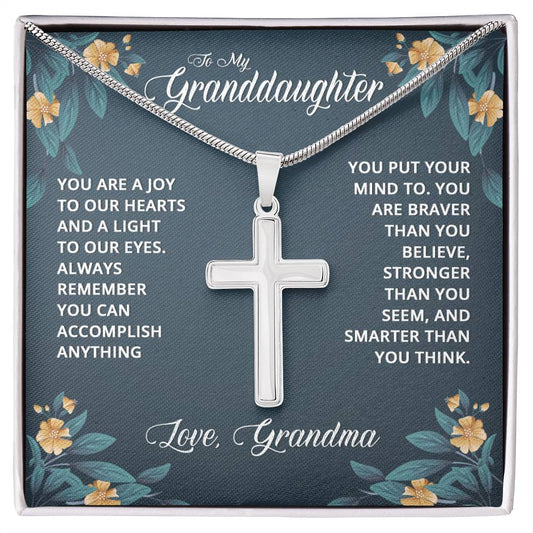 Stainless Cross for Granddaughter - You Are A Joy To Our Hearts